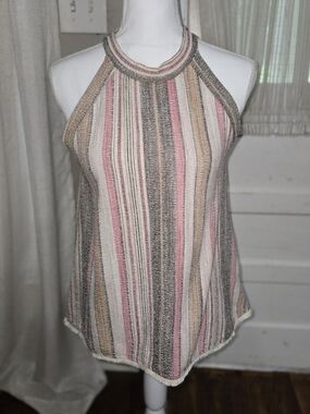 W5 Striped Halter Tank Top in Pink, Beige & Gray